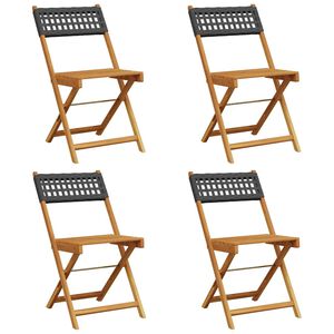 vidaXL Sedie pieghevoli, 4 pezzi, in polyrattan nero e legno massello