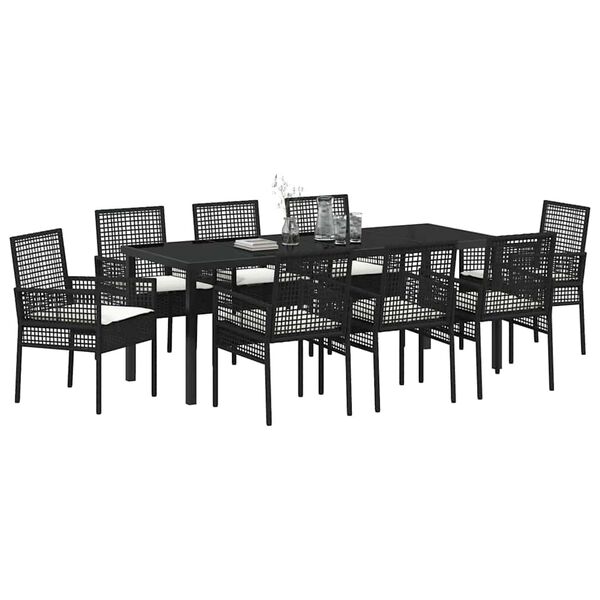 vidaXL Set da Pranzo per Giardino con cuscino 9 pcs Nero polyrattan