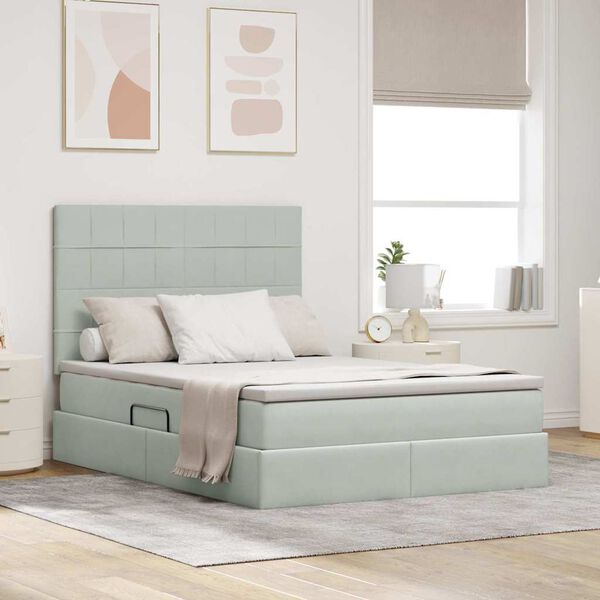 vidaXL Letto con contenitore e materasso Grigio chiaro 140 x 200 cm