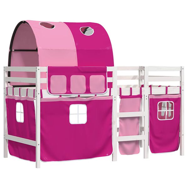 vidaXL Letto a Soppalco con Tunnel Bambini Rosa 90x190cm Massello Pino