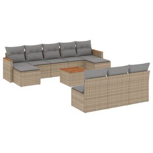 vidaXL Set Divano da Giardino 11 pz con Cuscini Beige Misto Polyrattan