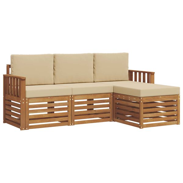 vidaXL Set di divani da esterno con cuscino 4 pcs Naturale e Beige