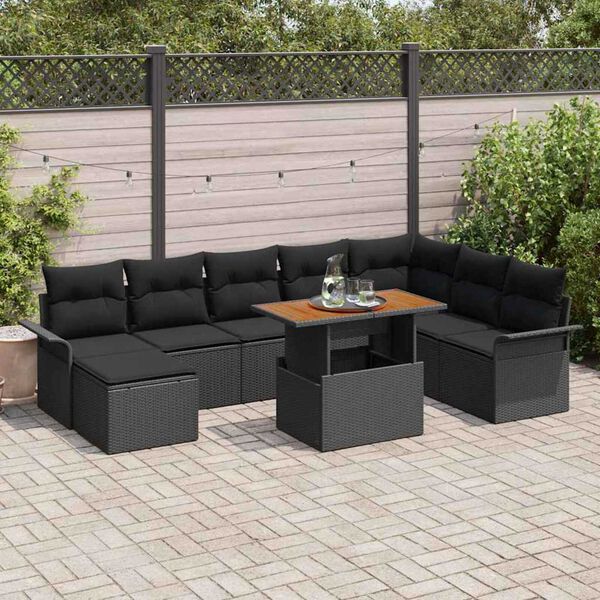 vidaXL Set Divano da Giardino con archiviazione 9 pcs Nero Poly Rattan