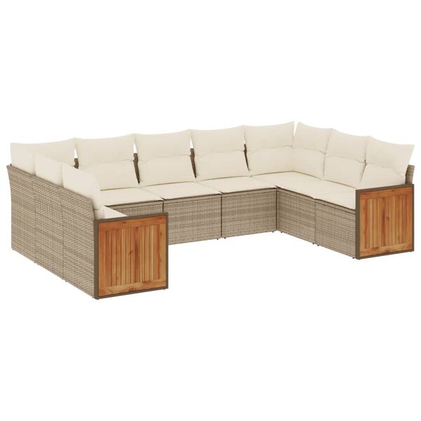 vidaXL Set Divano da Giardino 9 pz con Cuscini Beige in Polyrattan