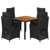 vidaXL Set da Pranzo da Giardino 5 pz Nero con Cuscini in Polyrattan