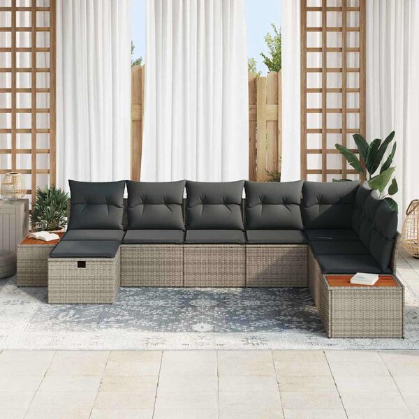 vidaXL Set Divano da Giardino con cuscino Grigio polyrattan