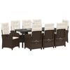 vidaXL Set da Pranzo per Giardino con cuscino 9 pcs Marrone polyrattan
