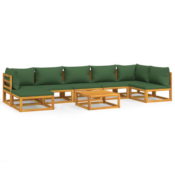 vidaXL Set Salotto da Giardino 8pz con Cuscini Verdi in Legno Massello