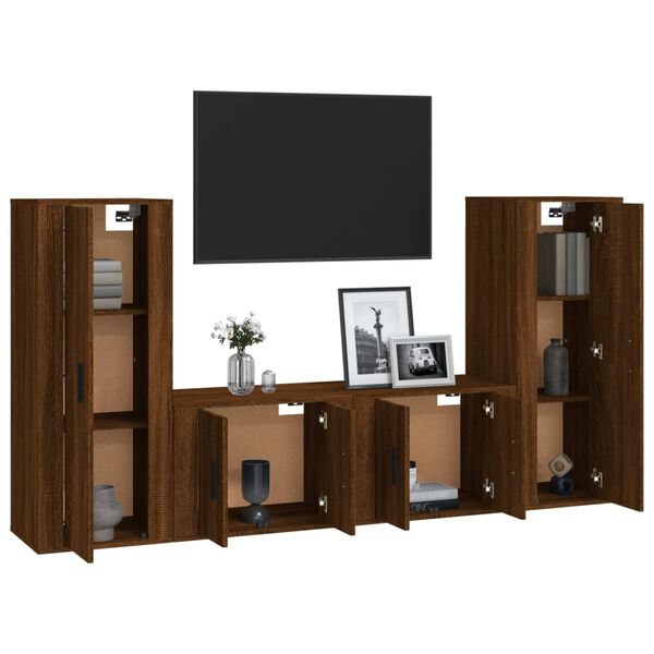vidaXL Set Mobili Porta TV 4 pz Rovere Marrone in Legno Multistrato