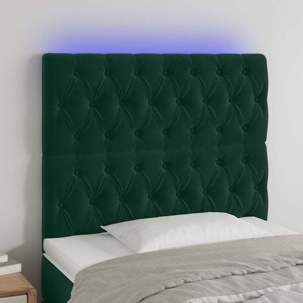vidaXL Testiera a LED Verde Scuro 100x7x118/128cm in Velluto