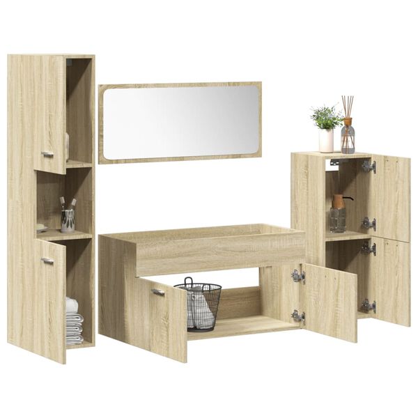 vidaXL Set Mobili da Bagno 4 pz Rovere Sonoma in Legno Multistrato