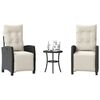 vidaXL Set da Bistr&ograve; 3 pz con Cuscini Nero in Polyrattan