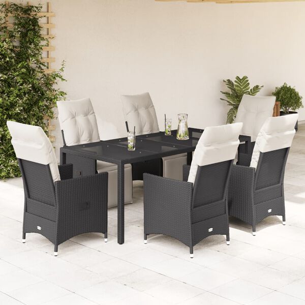 vidaXL Set da Pranzo da Giardino 7 pz Nero con Cuscini in Polyrattan