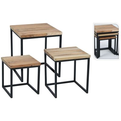 H&S Collection Set Tavolini da Salotto 3 pz in Teak