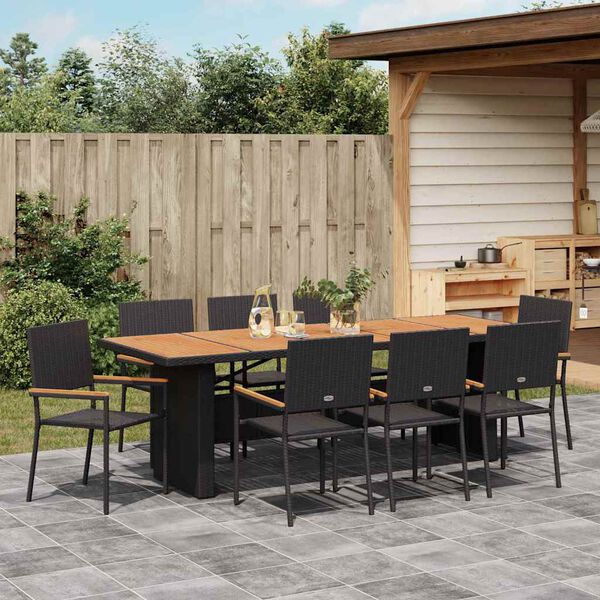 vidaXL Set da Pranzo per Giardino 9 pcs Nero polyrattan