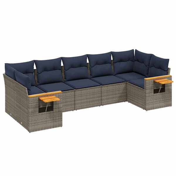 vidaXL Set Divani da Giardino 7 pz con Cuscini Grigio in Polyrattan