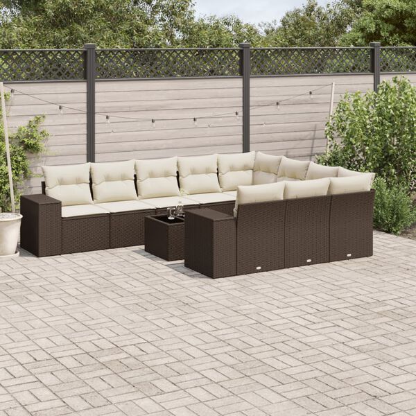 vidaXL Set Divani da Giardino 11 pz con Cuscini Polyrattan Marrone