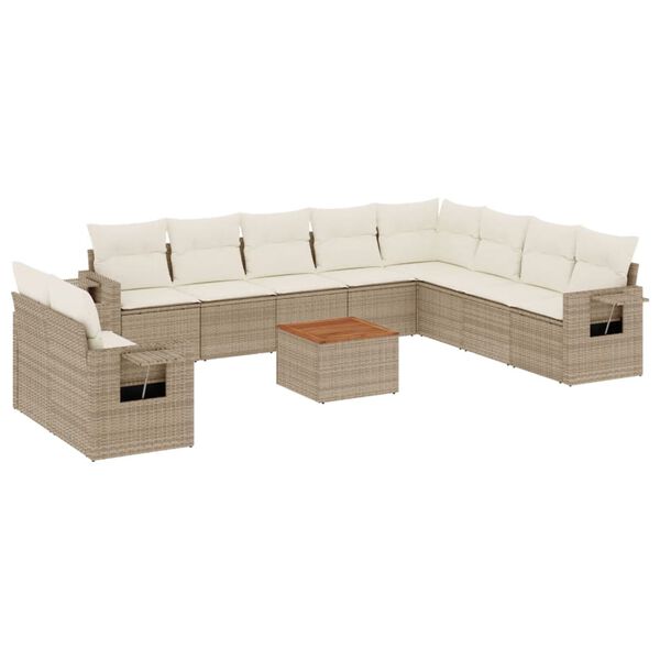 vidaXL Set Divani da Giardino 11 pz con Cuscini Beige in Polyrattan
