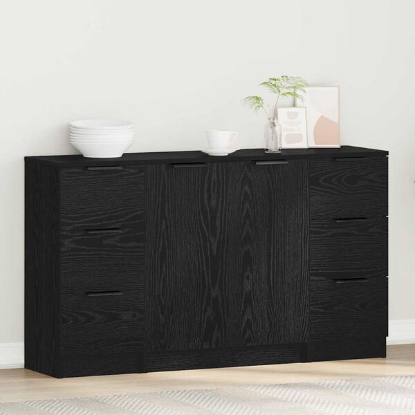 vidaXL Credenza con cassetto 3 pcs Rovere Nero Legno multistrato