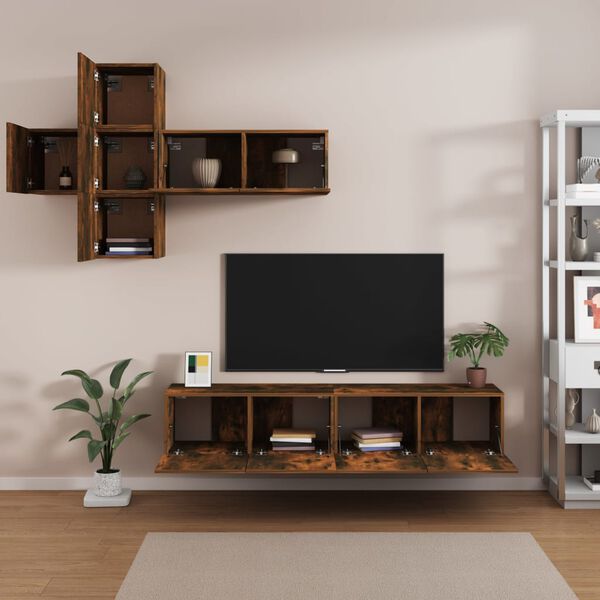 vidaXL Set di Mobili Porta TV 7 pz Rovere Fumo in Legno Multistrato