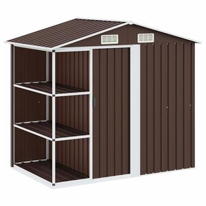 vidaXL Capanno da Giardino con Scaffali Marrone 205x130x183 cm Ferro