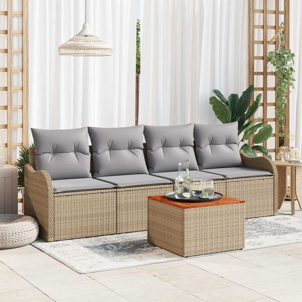 vidaXL Set Divano da Giardino con cuscino 5 pcs Beige polyrattan