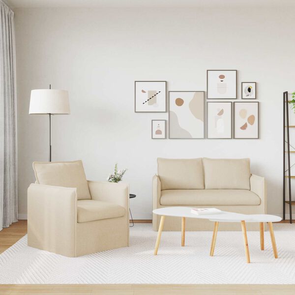 vidaXL Divano 2 pcs Crema 196 x 82 x 85 cm Tessuto