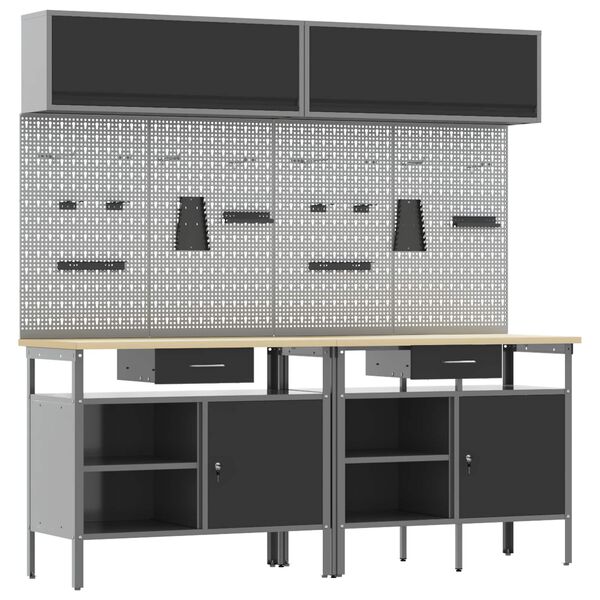 vidaXL Set banco da lavoro con cassetto con blocco 8 pcs Nero Acciaio