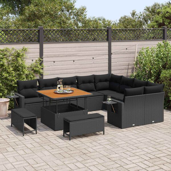 vidaXL Set Divano da Giardino 12 pcs Nero polyrattan