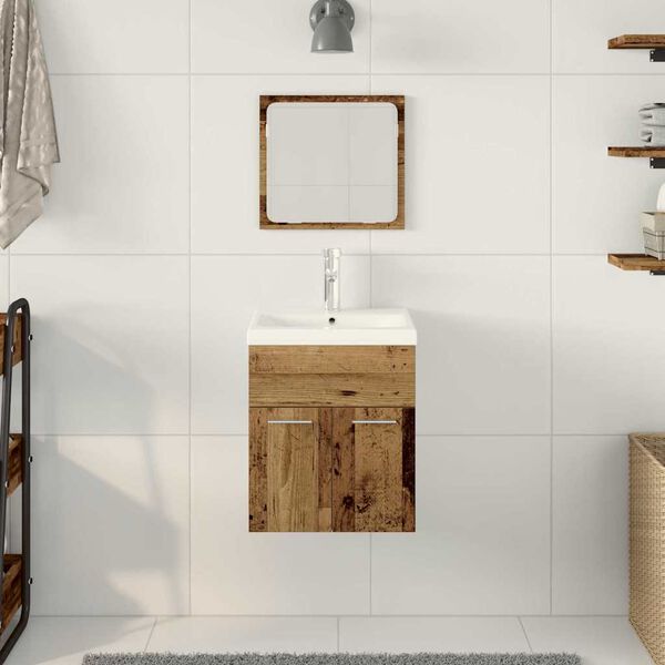 vidaXL Set di mobili per il bagno con porta 3 pcs Legno vecchio
