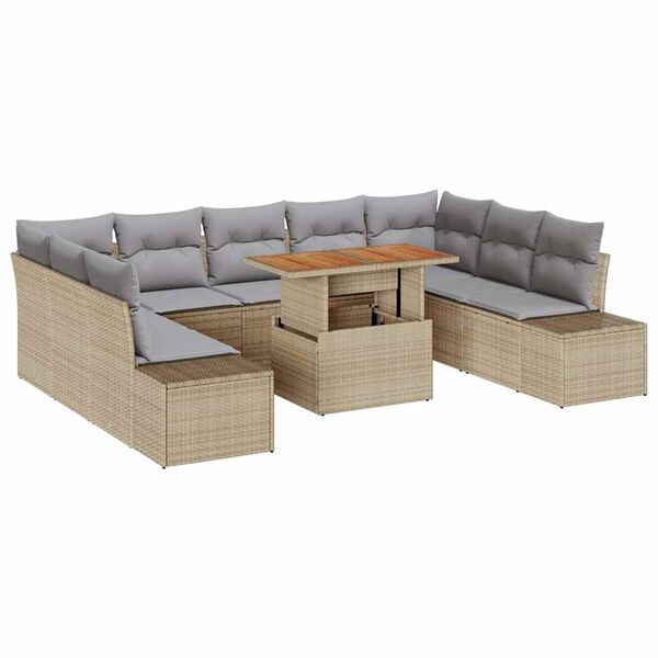 vidaXL Set Divano da Giardino 10 pcs Beige Poly Rattan