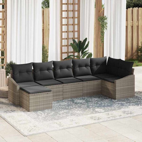 vidaXL Set di divani con cuscino 7 pcs Grigio chiaro polyrattan