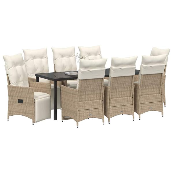 vidaXL Set da Pranzo per Giardino con cuscino 9 pcs Beige polyrattan