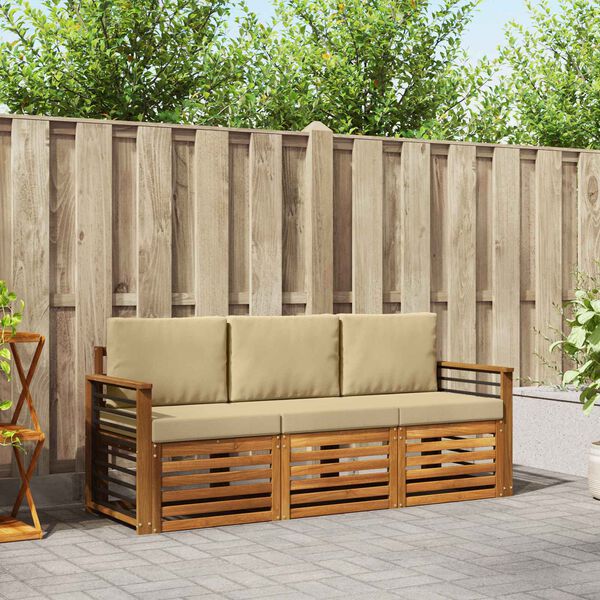 vidaXL Set divani 3 pcs Naturale e Beige Legno di Acacia Massello
