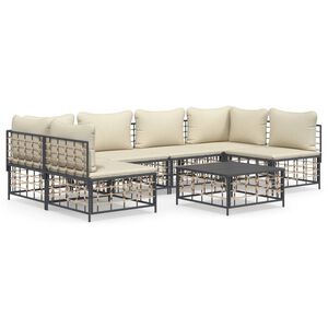 vidaXL Set Divani da Giardino 7 pz con Cuscini Antracite in Polyrattan