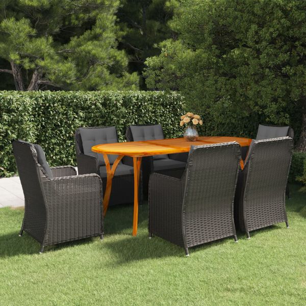 vidaXL Set Mobili da Pranzo per Giardino 7 pz Nero