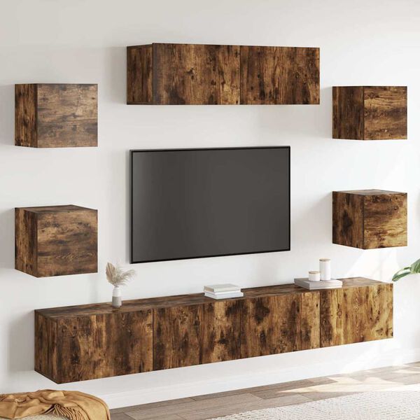 vidaXL Set di Mobili Porta TV 7 pz Rovere Fumo in Legno Multistrato