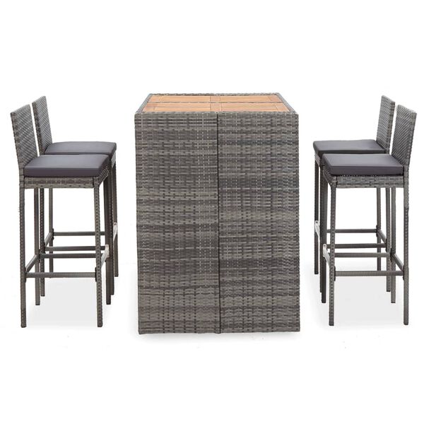 vidaXL Set da Bar da Giardino 5 pz Polyrattan e Legno Acacia Grigio