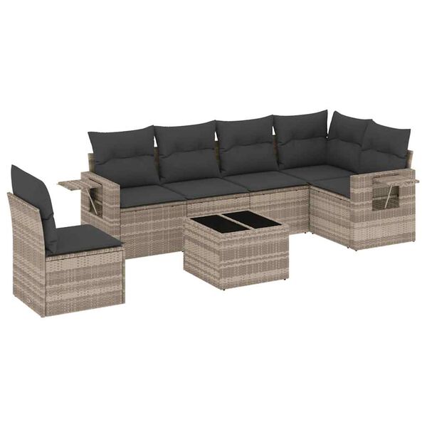 vidaXL Set Divani da Giardino 7pz con Cuscini Grigio Chiaro Polyrattan