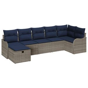 vidaXL Set di divani con cuscino Grigio e Blu Navy polyrattan