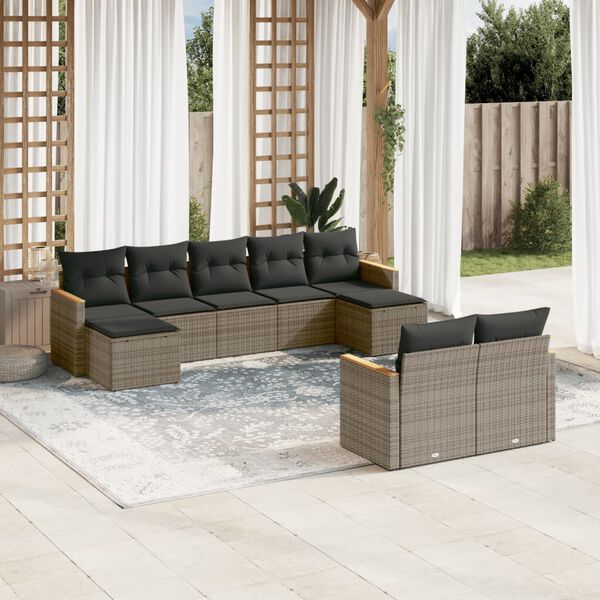 vidaXL Set Divano da Giardino 9 pz con Cuscini Grigio in Polyrattan
