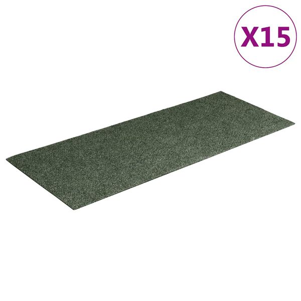 vidaXL Tappetini per scale autoadesivi 15 pz 60x25 cm verdi rettangolari