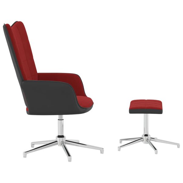 vidaXL Sedia Relax con Sgabello Rosso Vino in Velluto e PVC