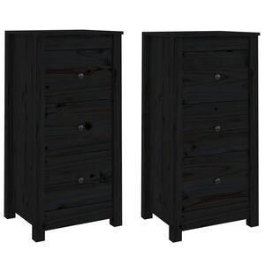 vidaXL Credenze 2 pz Nere 40x35x80 cm in Legno Massello di Pino