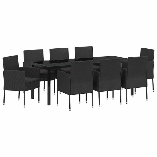 vidaXL Set da Pranzo per Giardino con cuscino 9 pcs Nero polyrattan