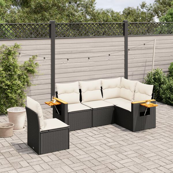 vidaXL Set Divani da Giardino 5 pz con Cuscini in Polyrattan Nero