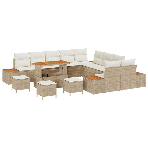 vidaXL Set Divano da Giardino con cuscino 14 pcs Beige Poly Rattan