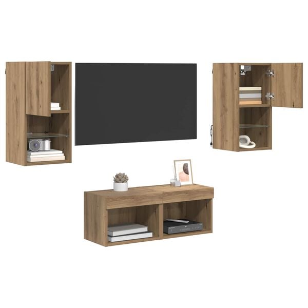vidaXL Mobiletti TV da Parete 4 pcs Rovere artigianale