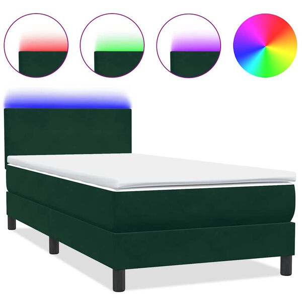 vidaXL Letto a Molle con Materasso e LED Verde Scuro 80x220 cm Velluto