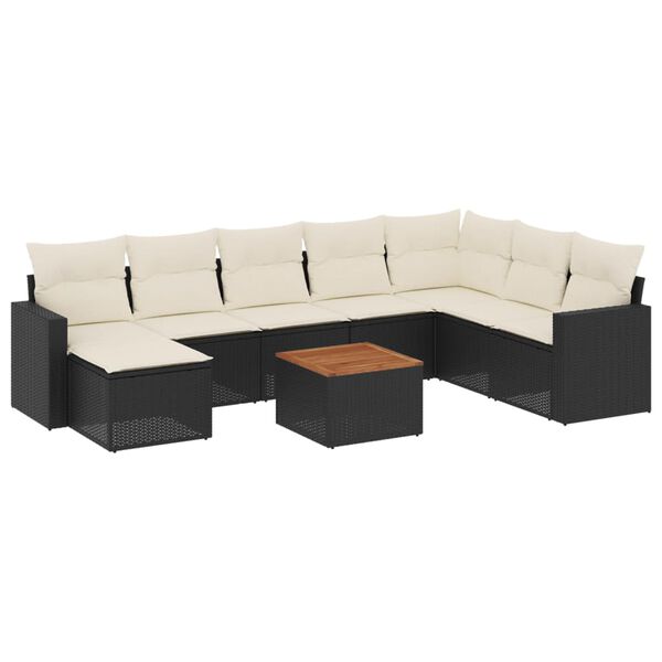 vidaXL Set Divani da Giardino 9 pz con Cuscini Nero in Polyrattan